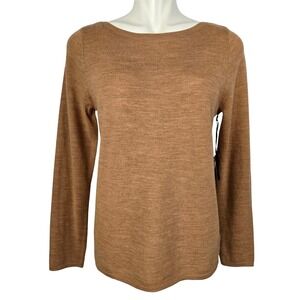 NWT Max Studio Women's Camel Tan Extra Fine Merino Wool Boat Neck Sweater Medium